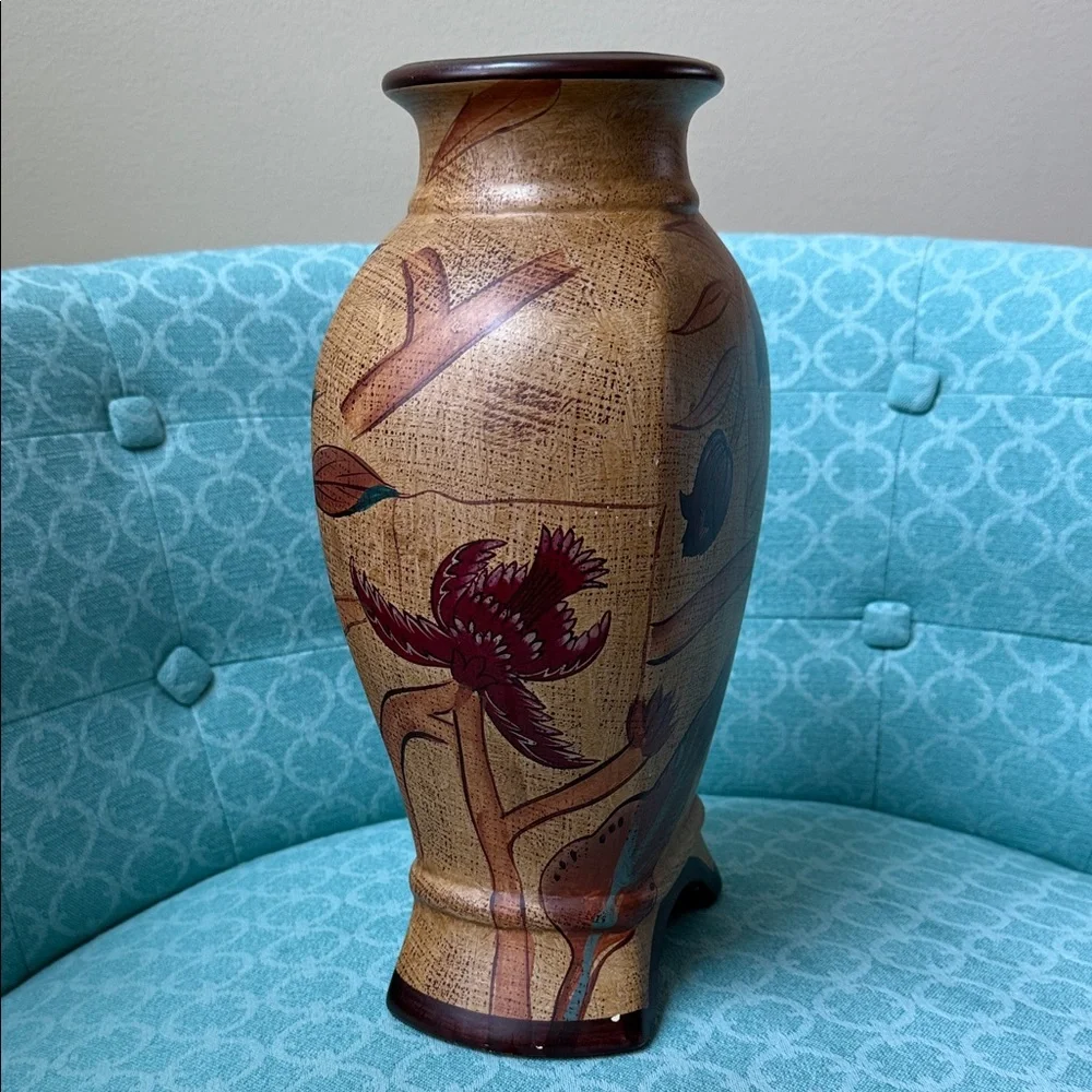 Rustic Floral Decorative Vase - Rose & Bud Motif – Vintage Style